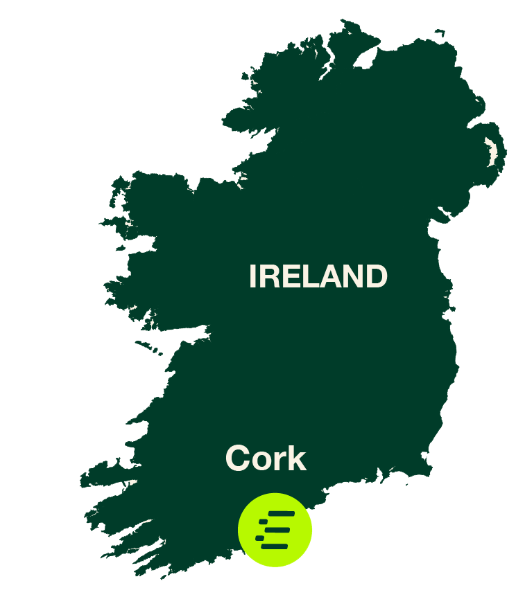 Map of Ireland with Perigus Energy headquarter in Cork